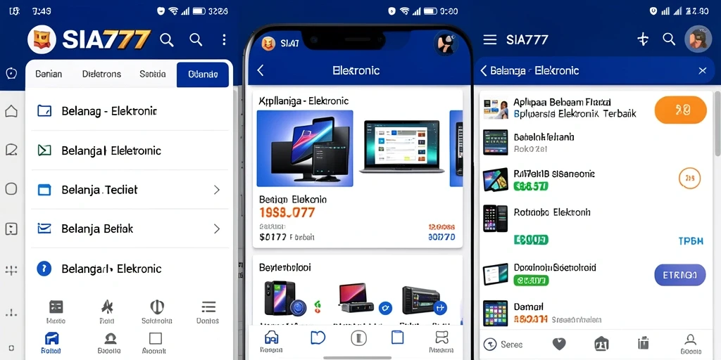 Screenshot antarmuka aplikasi SIA777 yang menampilkan fungsi belanja elektronik.